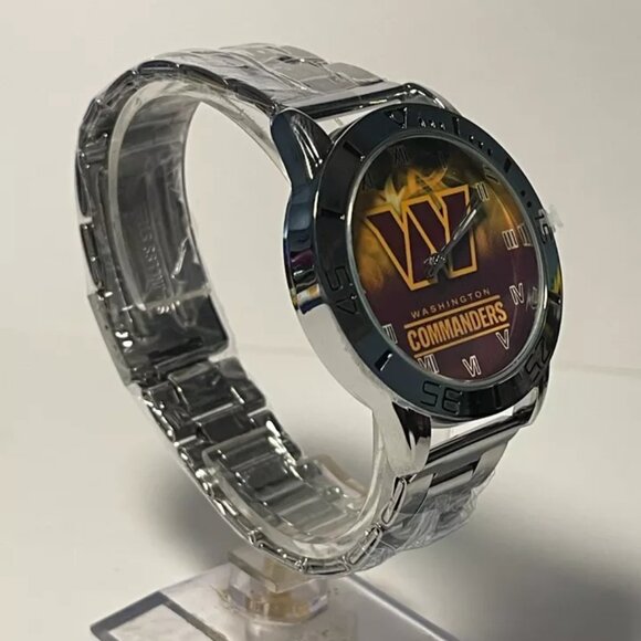 Washington Commanders NFL Team Logo Men's Stainless-Steel Silver Watch NEW - Picture 6 of 7